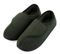 LongBay Men's Diabetic Wide Fit Slippers Comfy Warm Plush Fleece Memory Foam Arthritis Edema Swollen House Shoes Green 9UK