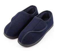 LongBay Men's Diabetic Wide Fit Slippers Comfy Warm Plush Fleece Memory Foam Arthritis Edema Swollen House Shoes Navy Blue 8UK