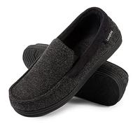LongBay Men's Memory Foam Moccasin Slippers Comfy Plush Fleece House Slipper in Indoor Outdoor Shoes Black,9UK
