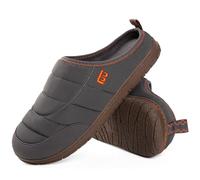 LongBay Men's Two-Tone Slippers Memory Foam Camping House Shoes Nylon Slip On for Indoor Outdoor Grey,11