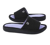 LongBay Women’s Waffle Slippers Open Toe Slip On Memory Foam Flat Summer House Slipper (3-4,Black)