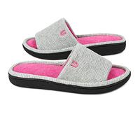 LongBay Women’s Waffle Slippers Open Toe Slip On Memory Foam Flat Summer House Slipper(9-10,Grey)