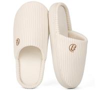 LongBay Women’s Warm Slippers Comfy Corduroy Memory Foam Slip On House Shoes Indoor Outdoor Non-Slip Sole White, 3-4