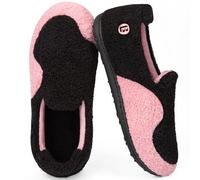 LongBay Women's Cloud-Like Slippers with Removable Massage Insole, Soft House Shoes with Lightweight Non-Slip Sole Black and Pink, 3-4/UK