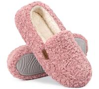 LongBay Women's Fuzzy Full Slippers Memory Foam Warm Winter House Shoes for Ladies Anti-Slip Indoor Outdoor Rubber Sole, Pink 4.5-5.5