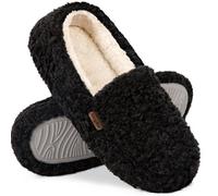 LongBay Women's Fuzzy Full Slippers Memory Foam Warm Winter House Shoes for Ladies Anti-Slip Indoor Outdoor Rubber Sole, Black 4.5-5.5