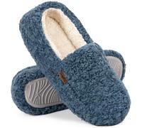 LongBay Women's Fuzzy Full Slippers Memory Foam Warm Winter House Shoes for Ladies Anti-Slip Indoor Outdoor Rubber Sole, Blue 4.5-5.5
