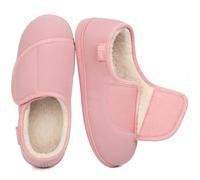 LongBay Women's Wide Fit Slippers Comfy and Cozy Memory Foam Indoor House Shoes for Diabetic Arthritis and Edema Pink,4