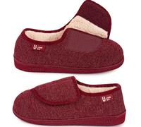 LongBay Women's Wide Fit Slippers Comfy and Cozy Memory Foam Indoor House Shoes for Diabetic Arthritis and Edema Wine Red,5