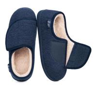 LongBay Women's Wide Fit Slippers Comfy and Cozy Memory Foam Indoor House Shoes for Diabetic Arthritis and Edema Navy Blue,6