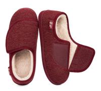 LongBay Women's Wide Fit Slippers Comfy and Cozy Memory Foam Indoor House Shoes for Diabetic Arthritis and Edema Wine Red,6