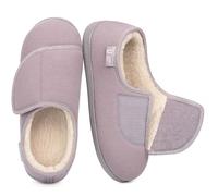 LongBay Women's Wide Fit Slippers Comfy and Cozy Memory Foam Indoor House Shoes for Diabetic Arthritis and Edema Grey,6
