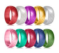 Longbeauty 10 Pack Candy Color Wedding Band for Men Women Flexible Comfort Sport Silicone Ring Black Red Blue Yellow Pink White Green Purple, Silicone, Cubic Zirconia
