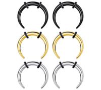 Longbeauty 10G 6PC Pincher Septum Rings C Shape Buffalo Stainless Steel Horseshoes Nose Ring Taper Kit Septum Piercing Jewelry with O-Rings for Women Men Diameter 10mm