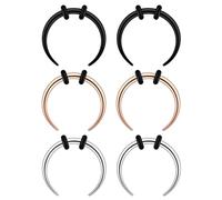 Longbeauty 12G 6PC Pincher Septum Rings C Shape Buffalo Stainless Steel Horseshoes Nose Ring Taper Kit Septum Piercing Jewelry with O-Rings for Women Men Diameter 10mm