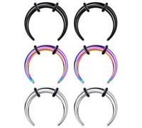 Longbeauty 14G 6PC Pincher Septum Rings C Shape Buffalo Stainless Steel Horseshoes Nose Ring Taper Kit Septum Piercing Jewelry with O-Rings for Women Men Diameter 12mm