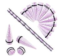 Longbeauty 24Pcs Ear Gauges Stretching Kit Cracked Design 00G-13/16 10-20MM Acrylic Ear Tapers and Plugs Expanders Stretchers Ear Weights Piercing Jewelry for Women Men, acrylic, no gemstone