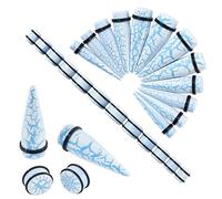 Longbeauty 24Pcs Ear Gauges Stretching Kit Cracked Design 00G-13/16 10-20MM Acrylic Ear Tapers and Plugs Expanders Stretchers Ear Weights Piercing Jewelry for Women Men, acrylic, no gemstone
