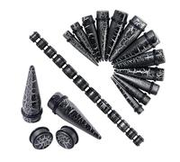 Longbeauty 24Pcs Ear Gauges Stretching Kit Cracked Design 00G-13/16 10-20MM Acrylic Ear Tapers and Plugs Expanders Stretchers Ear Weights Piercing Jewelry for Women Men, acrylic, no gemstone