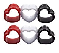 Longbeauty 8 mm - 22 mm Acrylic Tunnel Heart Ear Tunnel Set of 6 Flesh Tunnel Plugs 3 Colours Black Red White Flesh Tunnel Expander Earrings Fashion Body Jewellery, 18mm, Acrylic