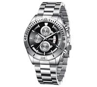LONGBO Men's Watches Fashion Chronograph Stainless Steel Band Luxury Dress Waterproof Quartz Wristwatches for Men | Birthday Anniversary Gift for Men, Silver-Black, Classic