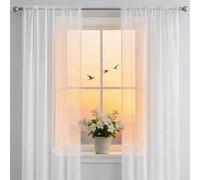LONGCAO Chiffon Window Curtains 105 x 220 cm Rod Pocket Cafe Curtains, Light Filtering Soft Texture, 1 Panels 1 Panels Sheer Window for Kids Girls Nursery Bedroom, White