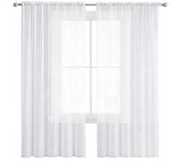 LONGCAO Snow White Sheer Curtains 105 x 220 cm Light Filtering Voile Curtains, Rod Pocket Slot Top, UV Protection Room Pencil Pleat for Bedroom, Living Room & Doors, White