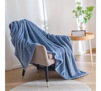 LONGCAO Sofa Throw Blanket 170 x 350 cm Super Soft and Warm Lightweight Checkered Pattern Blankets for All Seasons Sofa Throws Large 2 Seater for Bed, Couch, Settee, Blue