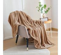 LONGCAO Sofa Throw Blanket 200 x 400 cm Super Soft and Warm Lightweight Checkered Pattern Blankets for All Seasons Sofa Throws Large 2 Seater for Bed, Couch, Settee, Khaki