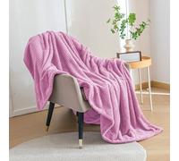 LONGCAO Sofa Throw Blanket 70 x 200 cm Super Soft and Warm Lightweight Checkered Pattern Blankets for All Seasons Sofa Throws Large 2 Seater for Bed, Couch, Settee, Pink
