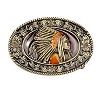 Longcreek Native American Indian Chief Belt Buckle for Men, Indian Warrior Chief Head Belt Buckle, Indian Tribal Chief Filigree Belts Buckle, Western Cowboy Belt Buckles, Punk Rock Oval belt buckle