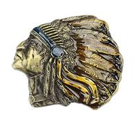 Longcreek Native American Indian Chief Belt Buckle for Men, Indian Warrior Chief Head Skull Western Cowboy Punk Belt Buckle, Gold, NO