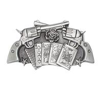 Longcreek Pistol Belt Buckle for Men, Gun Buckle, Playing Cards Double Guns Poker Flower Rose Star Western Cowboy Punk Rock Gifts