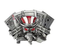 Longcreek Skull Belt Buckle for Men, Royal Flush Poker Skull Belt Buckle, Playing Cards Skull Belts Buckle, Gothic Skull Head Belt Buckles, Western Cowboy belt buckle, Punk Rock Skull belts buckles