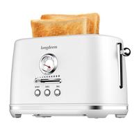 LONGDEEM Retro 2-slice toaster with extra wide and deep slots, 6 golden steps and 3 functions: reheat, defrost and break down, stainless steel, removable crumb tray