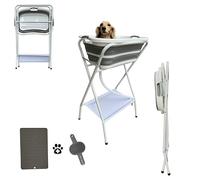 LONGDOG IMPRESSIONS Collapsible Elevated Pet Bathtub, Foldable Washing Station for Small to Medium Dogs and Cats, Portable Pet Shower and Grooming Stand for Indoor and Outdoor Use