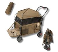 LONGDOG IMPRESSIONS Foldable Pet Wagon Dog Stroller with Removable Fully Zipped Tent, Pet Travel Wagon with Extendable Ramp Built-in Storage Attached Water and Food Station