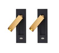 LONGDUOU Black LED Wall Lamp Reading Light, 2 Pack Adjustable Bedside Wall Light with Hidden Switch Charging Port, 3W 3000K Headboard Reading Spot Light Antique Brass Aluminum Rectangle Wall Mounted L