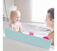 Longer Bathtub Splash Guard for Tub Kids, Silicone Bath Tub Splash Guard with Strong Suction Cups Bathtub SplashGuard Play Shelf with 3°Drainage Slope Doll Tray Caddy Holder Storage for Kids