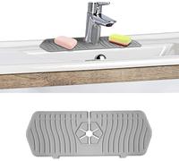 Longer Sink Splash Guard Mat 24 inch, Silicone Faucet Handle Drip Catcher Tray, Longer Silicone Sink Mat for KitchenBathroom, Drip Protector Splash Countertop (Grey)