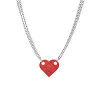 Longeu Heart Shaped Building Block Necklace with Lego Elements Colorful Bricks Assembled Pendant Charms Brick Necklace Jewelry Set for Couples Lovers Girlfriends Friendship Gift, Red