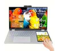LONGEVINCE Dual Screen Laptop,15.6 Inch LCD Screen + 7" Small Touch Screen, Quad-Core Celeron N95(up to 3.4GHz), 16GB DDR4,Color backlit KB, Win 11 Pro&Office 2019 (512G SSD)