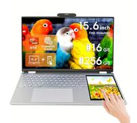LONGEVINCE Dual Screen Laptop,15.6 Inch LCD Screen + 7" Small Touch Screen, Quad-Core Celeron N95(up to 3.4GHz), 16GB DDR4,Color backlit KB, Win 11 Pro&Office 2019 (256G SSD)