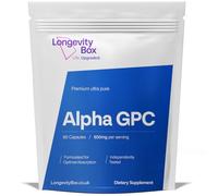 Longevity Box Alpha GPC 650mg - High-Potency Nootropic for Focus, Memory & Mental Energy - 99% Pure Choline - 60 Capsules, Gluten-Free, Tested