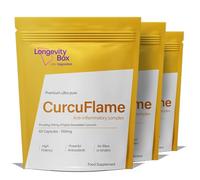 Longevity Box CurcuFlame 550mg - 95% Curcumin with Organic Ginger & Bioperine, Ultra Pure High Strength Capsules for Absorption & Inflammation Support, Highly Bioavailable, 180 Vegan Capsules