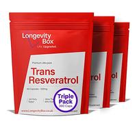 Longevity Box Trans Resveratrol Supplement - 180 Capsules, 1000mg per Serving, 99% Pure Trans Resveratrol, 3rd Party Certified, Optimized Resveratrol Antioxidant Supplement, Vegan-Friendly & Non-GMO