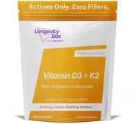 Longevity Box Vitamin D3 5000 IU + K2 MK7 - High Strength D3 & K2 Supplement with Magnesium Glycinate - Bone, Immune & Muscle Support - Zero Fillers, Vegetarian - 120 Capsules