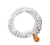 Longevity Gourd Natural Stone Feng Shui Wealth Bracelet - Golden Wu Lou Rhinestone Calabash Quartz Gemstone for Chakra Balance and Good Luck(Clear Quartz)