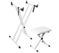 Longeye Keyboard Stand and Stool, Adjustable Double X Keyboard Stand, Piano Benches, Foldable, Compatible with 61/76/88 Keys, White