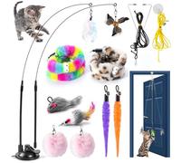 LongForU 12PCS Interactive Cat Toys, Cat Feather Toy, 4-in-1 Cat Teaser Wand with Bells and Feather, for Indoor Cats Adult & Kitten